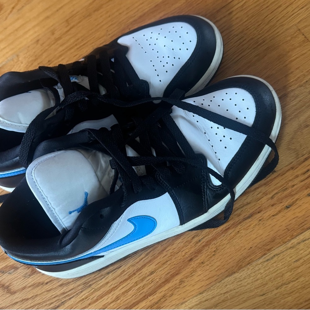 Nike Black and White Sneakers with Blue Swoosh